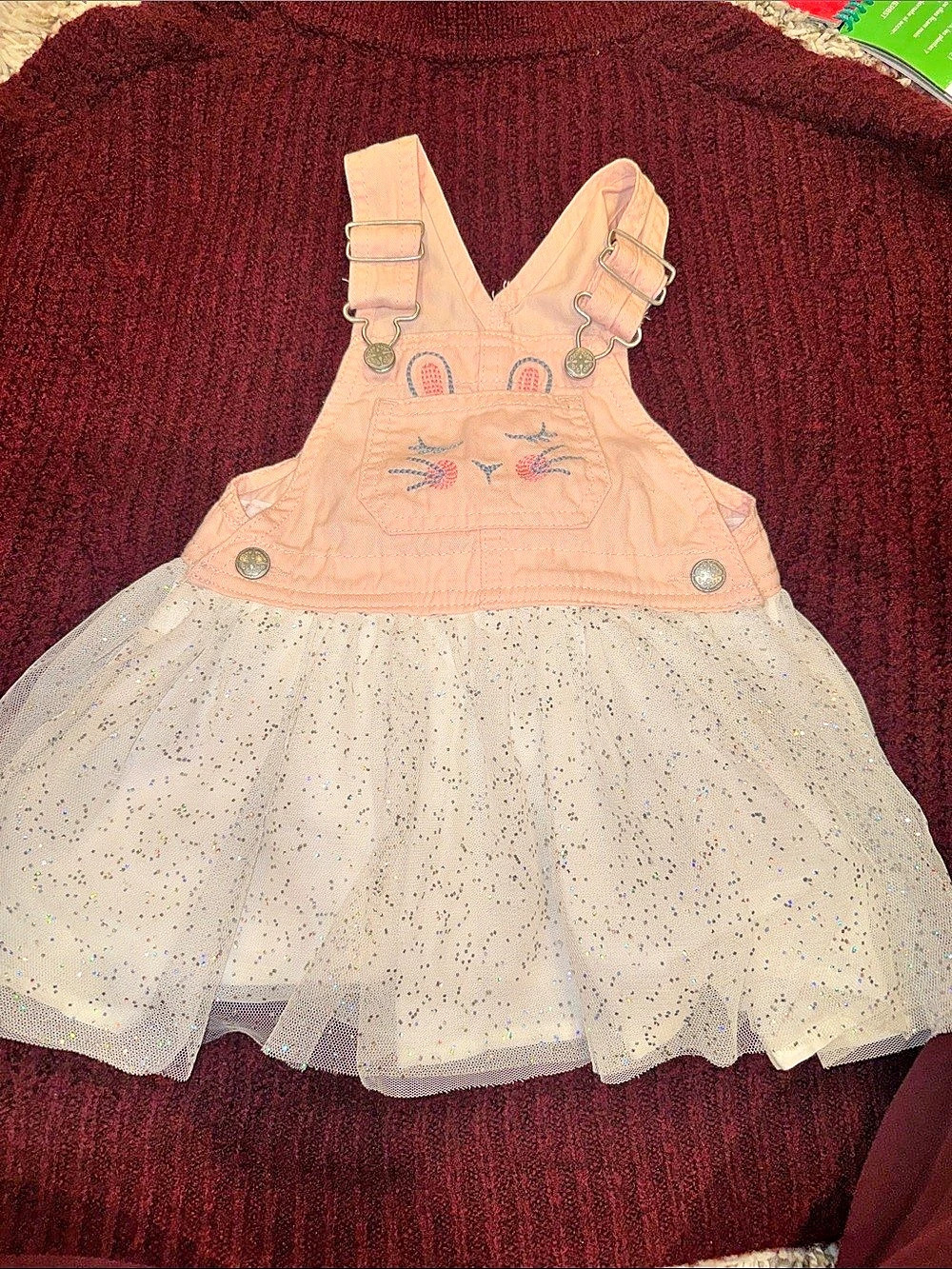 OshKosh B'gosh Bunny Skirt Overalls Dress Pink & White 18M